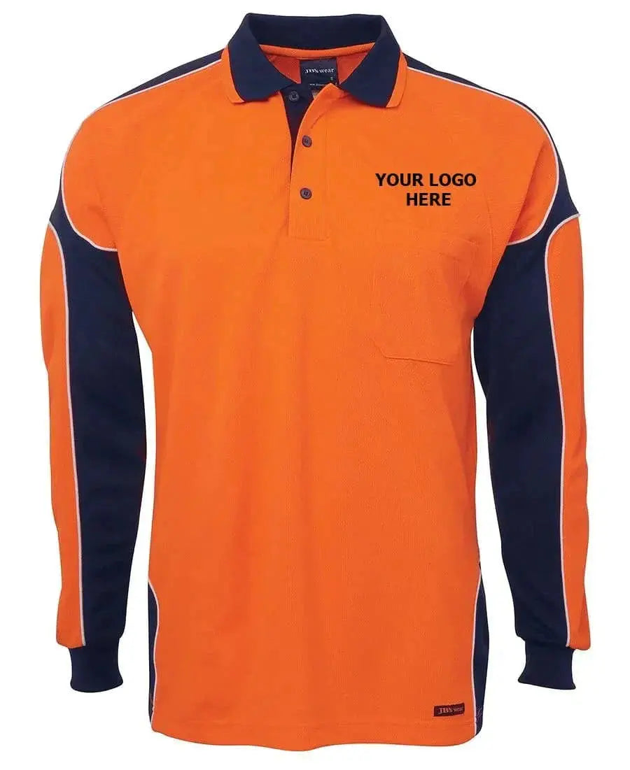 Logo Printed JB'S Hi-Vis Long Sleeve Arm Panel Polo 6AP4L x10 Jb's Wear